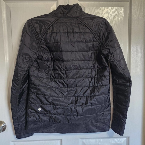 Lululemon The Bomb Bomber Jacket Black / Heathered Medium Grey Sz 6 Reversible - Picture 4 of 10